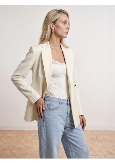 Dilvin 60814 Gold Düğmeli Blazer-ekru