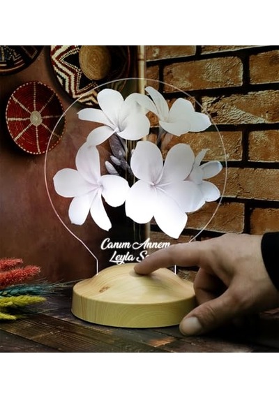 Anneye Çiçekli Hediye, Kişiye Özel Anneler Günü Hediyesi Plumeria Çiçeği Led Lamba, Canım Annem Hediyesi