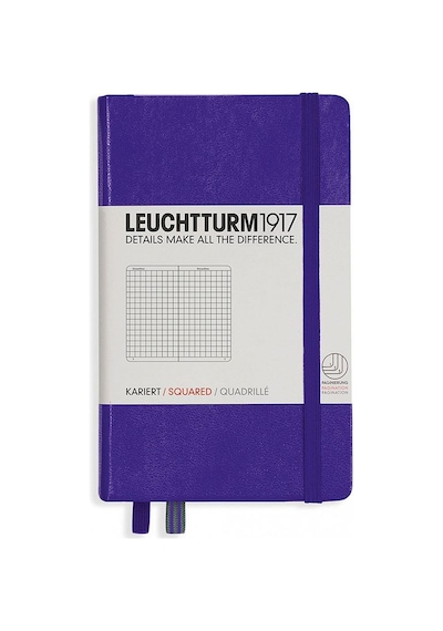 Leuchtturm1917 Not Defteri Cep Boy A6 , Sert Kapak, 187 Numaralandırılmış Sayfa, Kareli, Menekşe Mor