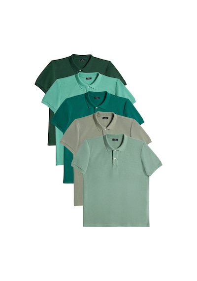Tudors Erkek 5'li Paket Haki-su Yeşili-koyu Yeşil-yeşil-çağla Slim Fit Pamuklu Düz Pike Polo Yaka Tişört-33004 Multi Çok Renkli