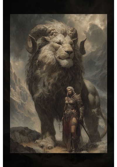 Boynuzlu Dev Aslan Ve Sahibi Kanvas Tablo