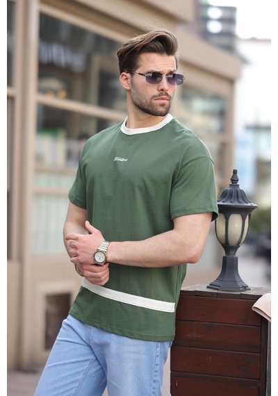 Madmext Haki Baskılı %100 Pamuklu Erkek T-shirt E7135 Haki