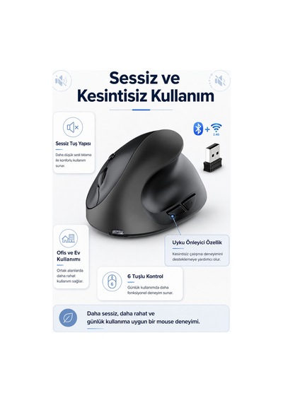 Type-c Şarjlı Dikey Ergonomik Kablosuz Mouse Bluetooth Siyah Sağ El Kullanımına Uygundur Çok Renkli Diğer Type-c Şarjlı Dikey Ergonomik Kablosuz Mouse Bluetooth Siyah Sağ El Kullanımına Uygundur Çok Renkli Diğer