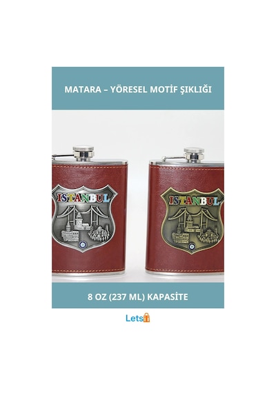 Paslanmaz Çelik İstanbul Yöresel Matara 8 Oz Çok Renkli
