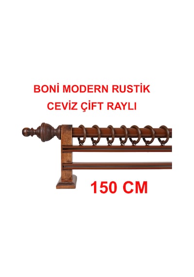 Boni Modern Rustik Ahşap Rustik Perde Askısı Çift Raylı-ceviz 150 Cm Ceviz