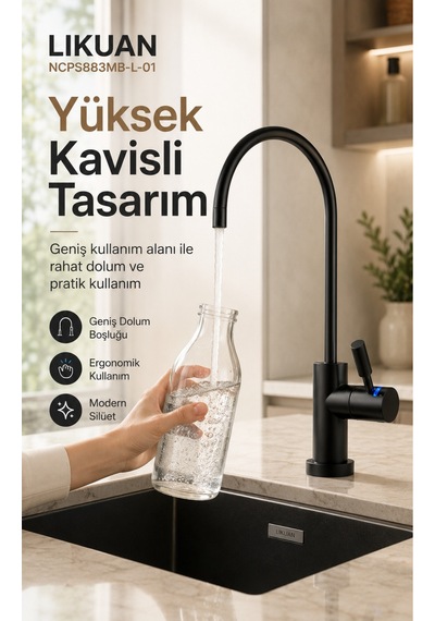 Ncps883cp-l Led Göstergeli Krom Arıtma Musluğu Premium Ro Musluk Siyah