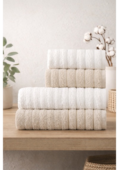 Violeta Model 4'lü Banyo Havlu Seti Bej-krem