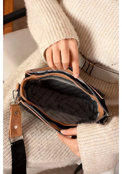 Just Polo Kadın Kabartma Baskılı El Ve Omuz Çantası Shoulder Bag Siyah - Taba