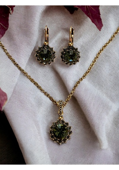 Black Diamond Kristal Taşlı Güneş Figür Kolye Ve Küpe Seti Gri