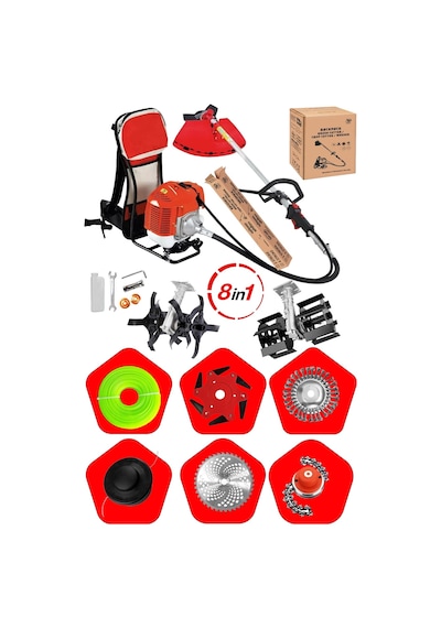 Staxx St8in1 Benzinli 20HPX Çim Çayır Ot Biçme Bahçe Bakımı Sırt Tipi Tırpan + 8'li Süper Set Çapa