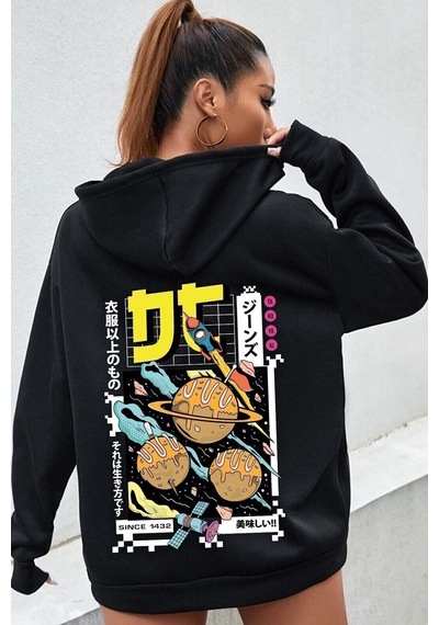 Uyguntarz Unisex Tokoyaki Baskılı Sweatshirt siyah
