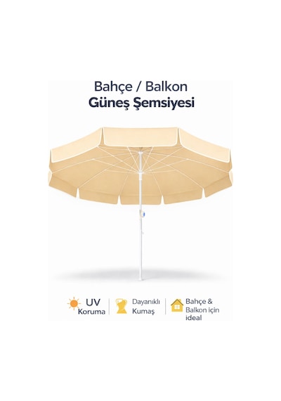 Garden Kaliteli Eğilebilir Güneş Geçirmez Plaj Şemsiyesi 200cm Bej - Taşıma Çantalı