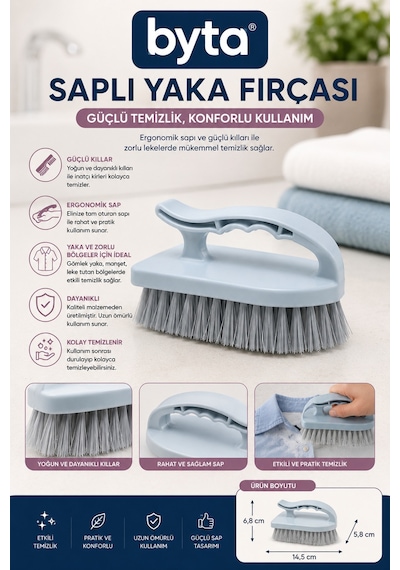 Saplı Çamaşır Yaka Fırçası Ergonomik Tutma Saplı Yaka, Manşet Ve Leke Temizlik Fırçası 1 Adet Karışık Renk Gönderilir