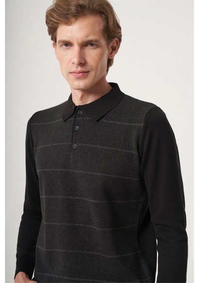 İmza Siyah Polo Yaka Uzun Kol Örme Comfort Fit Pamuklu Triko Kazak 1012265156 Siyah - Füme İmza Siyah Polo Yaka Uzun Kol Örme Comfort Fit Pamuklu Triko Kazak 1012265156 Siyah - Füme