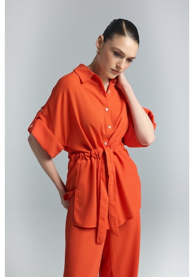 Beli Bağlamalı Kimono Gömlek - Oranj-137292