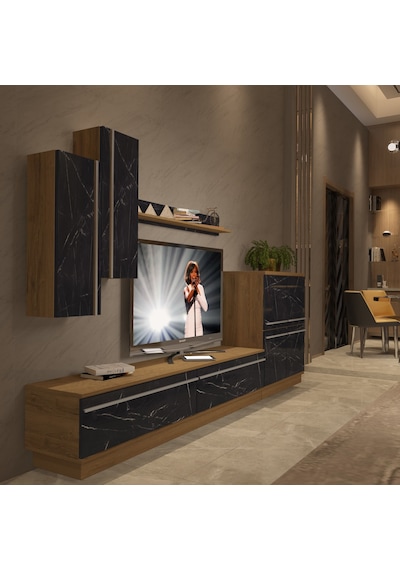 Decoraktiv Eko 6b Mdf Std Tv Ünitesi Tv Sehpası Pera - Siyah Mermer