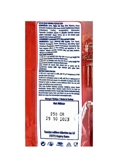 Sütlü Çilek Aromalı Içecek Tozu 250 Gr Diğer