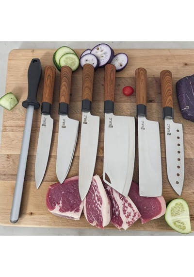 Surlaz 7 Parça Şef Bıçağı Seti, Paslanmaz Çelik, Abs Plastik Saplı Santoku, Cleaver Ve Bileme Dahil, Çeyizlik M