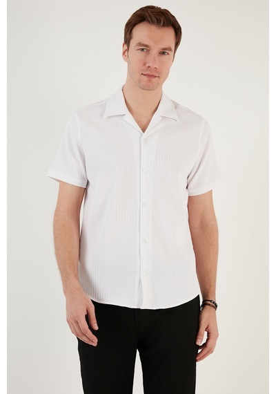 Buratti Apaş Yaka Kısa Kollu Regular Fit Erkek Gömlek Cf24S117842 Beyaz