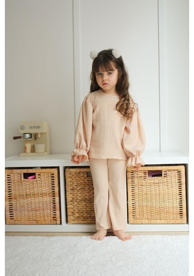 Miniko Kids Kız Çocuk Kol Modelli İkili Takım Bej Miniko Kids Kız Çocuk Kol Modelli İkili Takım Bej