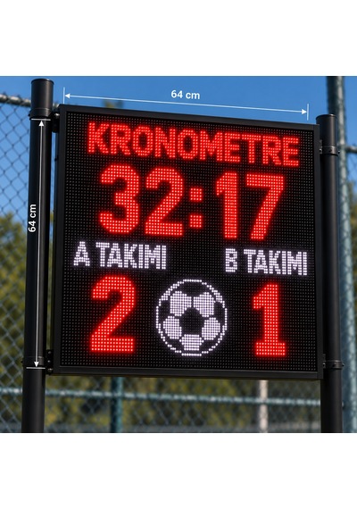 Sanec Halı Saha Futbol Skorbord Kronometreli Led Skor Tabelası, Telefon Ve Bilgisayar Kontrollü, P5 Full Renk Dış Mekan Kasa Ölçüsü: 64x64 Cm