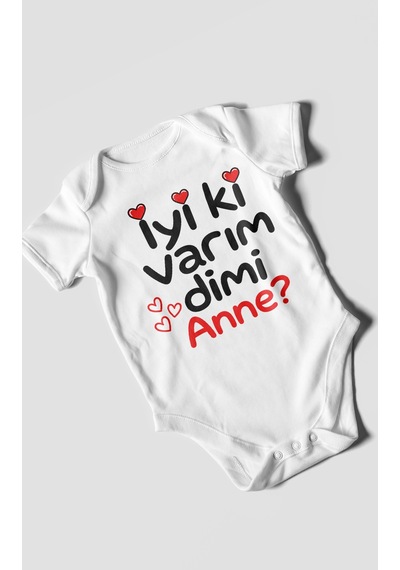 Morivokids İyi Ki Varım Dimi Anne Kısa Kollu Bebek Body %100 Pamuk Beyaz