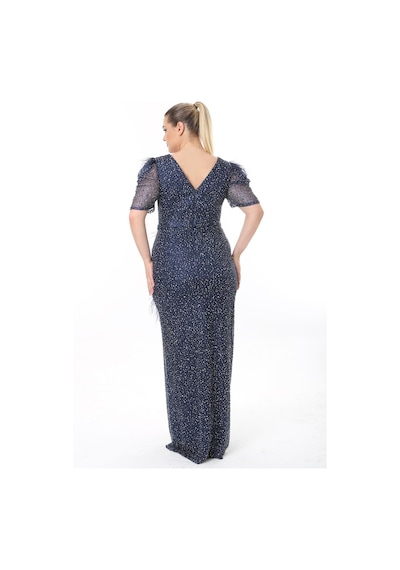 Ladies First Büyük Beden 3853 Lacivert Uzun Abiye Elbise 001