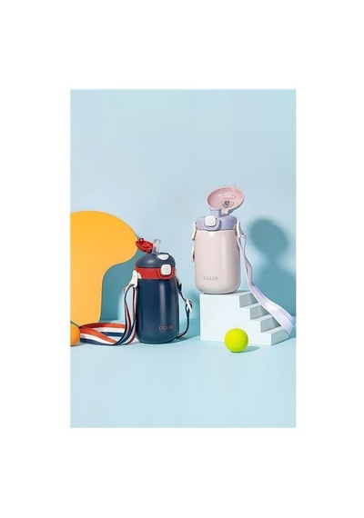 Diller 420ml Pipetli Askılı Çelik Lacivert Çocuk Termos Matara 6 Saat Sıcak/soğuk Tutma Süresi Çok Renkli