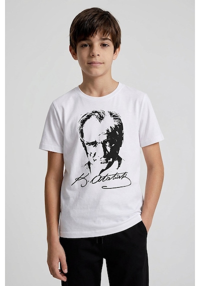 Tommy Life Beyaz Atatürk Baskılı Unisex Çocuk T-shirt - 11332
