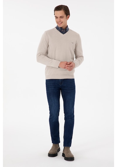 U.S. Polo Assn. Erkek Slim Fit V Yaka Taş Basic Kazak 50298283-VR049
