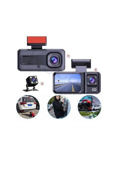 H98 Full Hd 1080p Wi-fi Full Hd 3 Kameralı Araç Içi Kamera Araba Güvenlik Kamerası Gece Görüşü Ön Geri İç Kayıt Ir Led