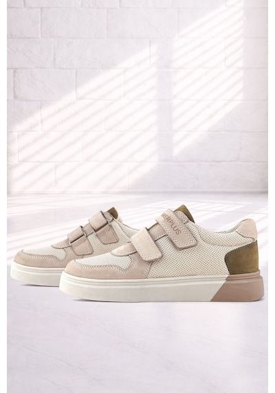 Rakerplus Hakiki Deri Nubuk Çift Cırtlı Çocuk Sneaker Spor Ayakkabı Vizon