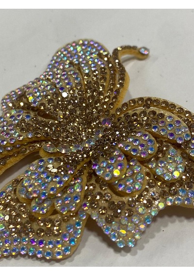 Kristal Taşlı Kelebek Dikme Arma / Ceket, Çanta Ve Ayakkabı Süsleme Gold
