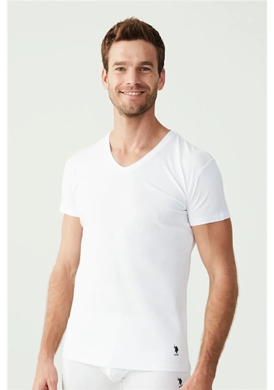 U.S. Polo Assn. Erkek Beyaz 2 Li V Yaka Atlet 80194 Beyaz