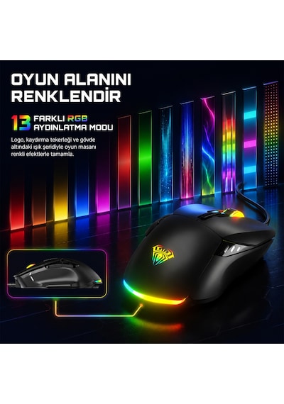 Aula F815 Rainbow 7 Tuşlu Makro Optik Oyuncu Mouse