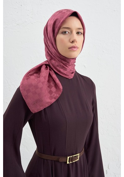Armine Jakarlı İpek Pamuk Dama Eşarp - 4464 Bordo