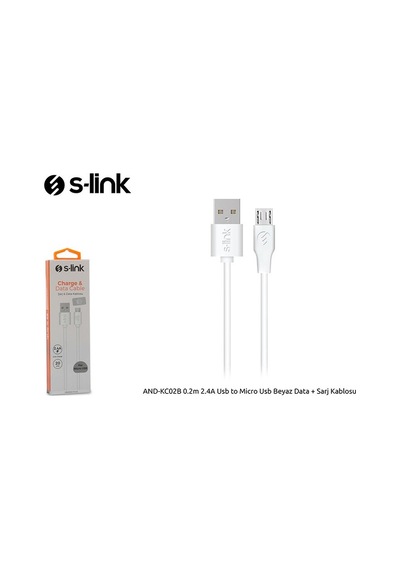 S-link And-kc02b 0.2m 2.4a Usb To Micro Usb Beyaz Data + Sarj Kablosu