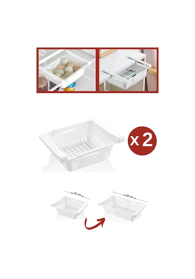 2 Adet Dolap İçi Ayarlanabilir Askılı Raf, Buzdolabı Akordiyon Süzgeçli Saklama Organizer 2 Adet Beyaz