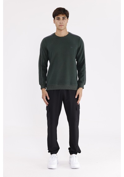 Rowinger Selanik Doku Yumuşak Tutuşlu Rahat Kalıp Yuvarlak Yaka Esnek Manşetli Sweatshirt Darkgreen