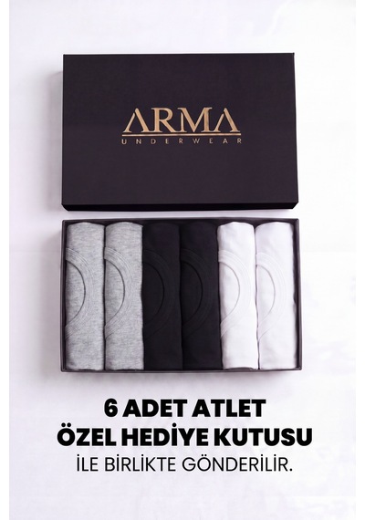 Arma Yıldız Erkek Premium %100 Pamuk Renkli Atlet 6'lı Özel Hediye Kutulu Damat Bohçası Çeyiz Seti 2be 2si 2gri