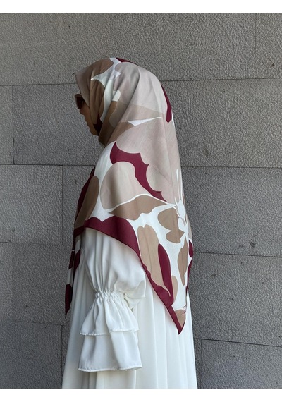Qalortex Scarf Pamuklu Vera Desen Eşarp-bordo