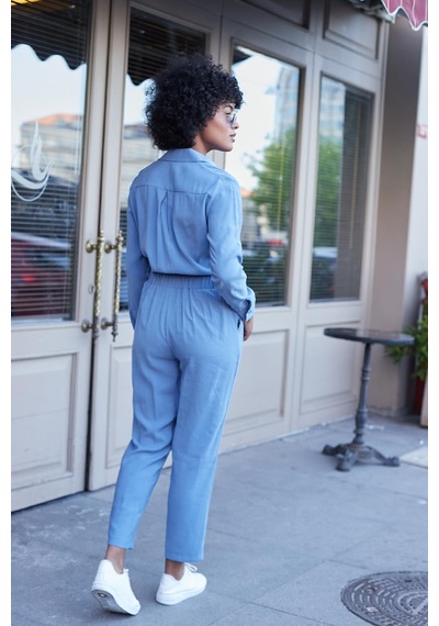 JUMENT Kadın Likrasız Modal Kumaş Yüksek Bel Beli Lastikli Yan Cepli Dar Paça Bilek Boy Pantolon-indigo İndigo JUMENT Kadın Likrasız Modal Kumaş Yüksek Bel Beli Lastikli Yan Cepli Dar Paça Bilek Boy Pantolon-indigo İndigo