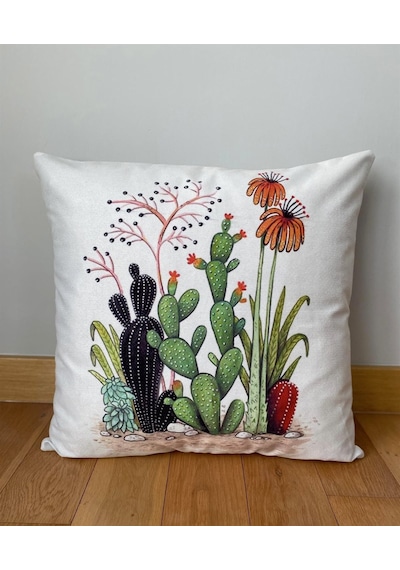Çift Taraflı Kaktüs Desenli Dekoratif Minder Kılıfı 60 x 60 cm