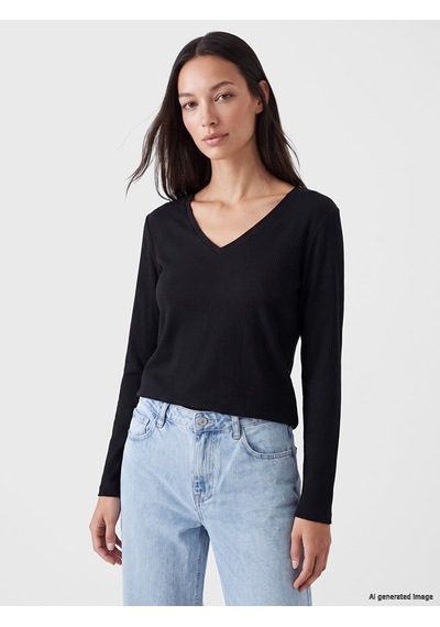 Lc Waikiki Lc Waıkıkı Siyah V Yaka Kadın Fitilli Body