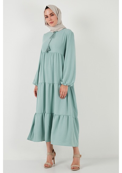 Lela Modest Regular Fit Dik Yaka Uzun Bayan Elbise 611El545 Mint