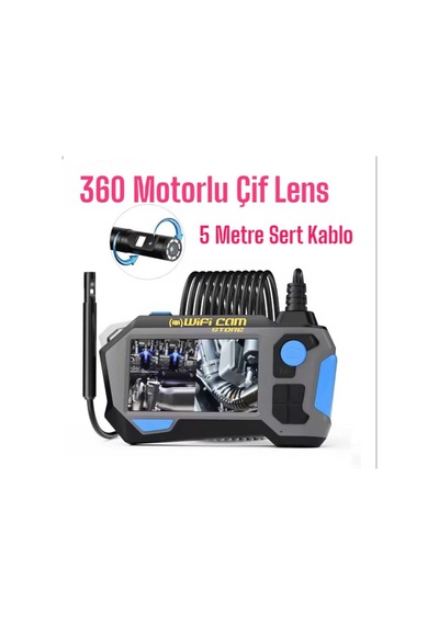 360 Rotasyon Motorlu 5 Metre Çift Lensli Sert Kablolu 1080p Ekranlı Tamirci Kamerası-135855