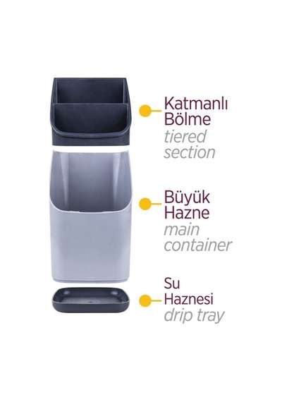 Tezgah Üstü Kaşıklık, Bölmeli Ve Süzülebilir Alt Hazne Plastik Gri Diğer