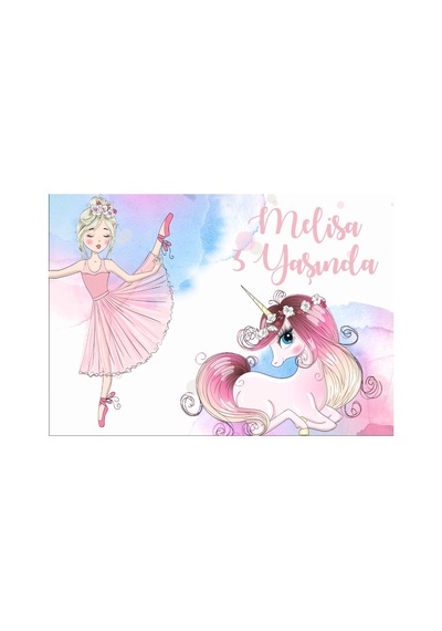 Unicorn Ve Balerin Tenalı Doğum Günü Afişi 35x50 Cm