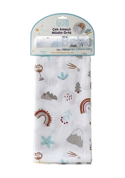 Sebi Bebe Çok Amaçlı Müslin Örtü 100x120 CM Kahverengi - Ekru