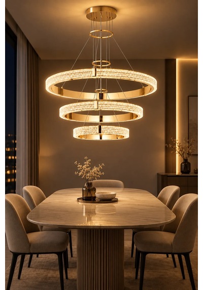 Modern Premium Gold Led Sarkıt Avize Salon Oturma Odası Yemek Odası Avizesi 113w 3 Renk Beyaz